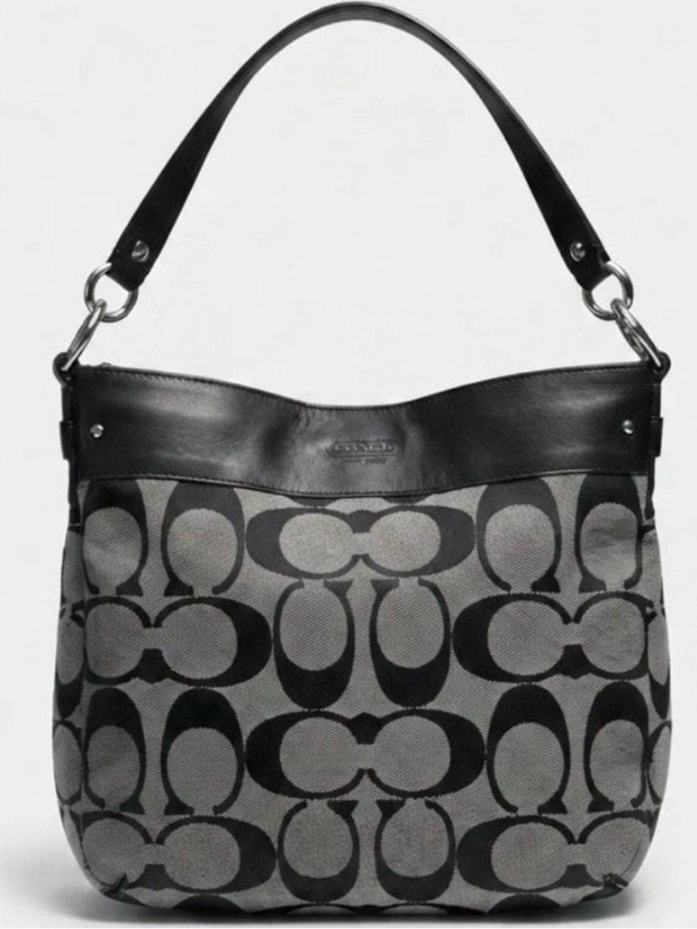 Vintage Coach Opt Art Signature Large Zoe Hobo Bag Black and Gray F14710